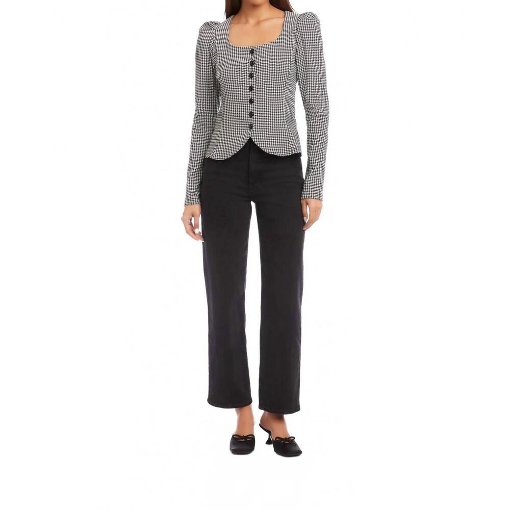 NEW FIFTEEN TWENTY frannie puff sleeve top in houndstooth
